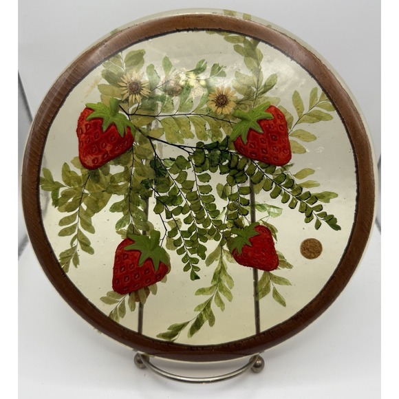 Gamut Other - Gamut Designs Trivet Acrylic Resin Lucite 3D Strawberries Ferns Daisy 8" Vintage